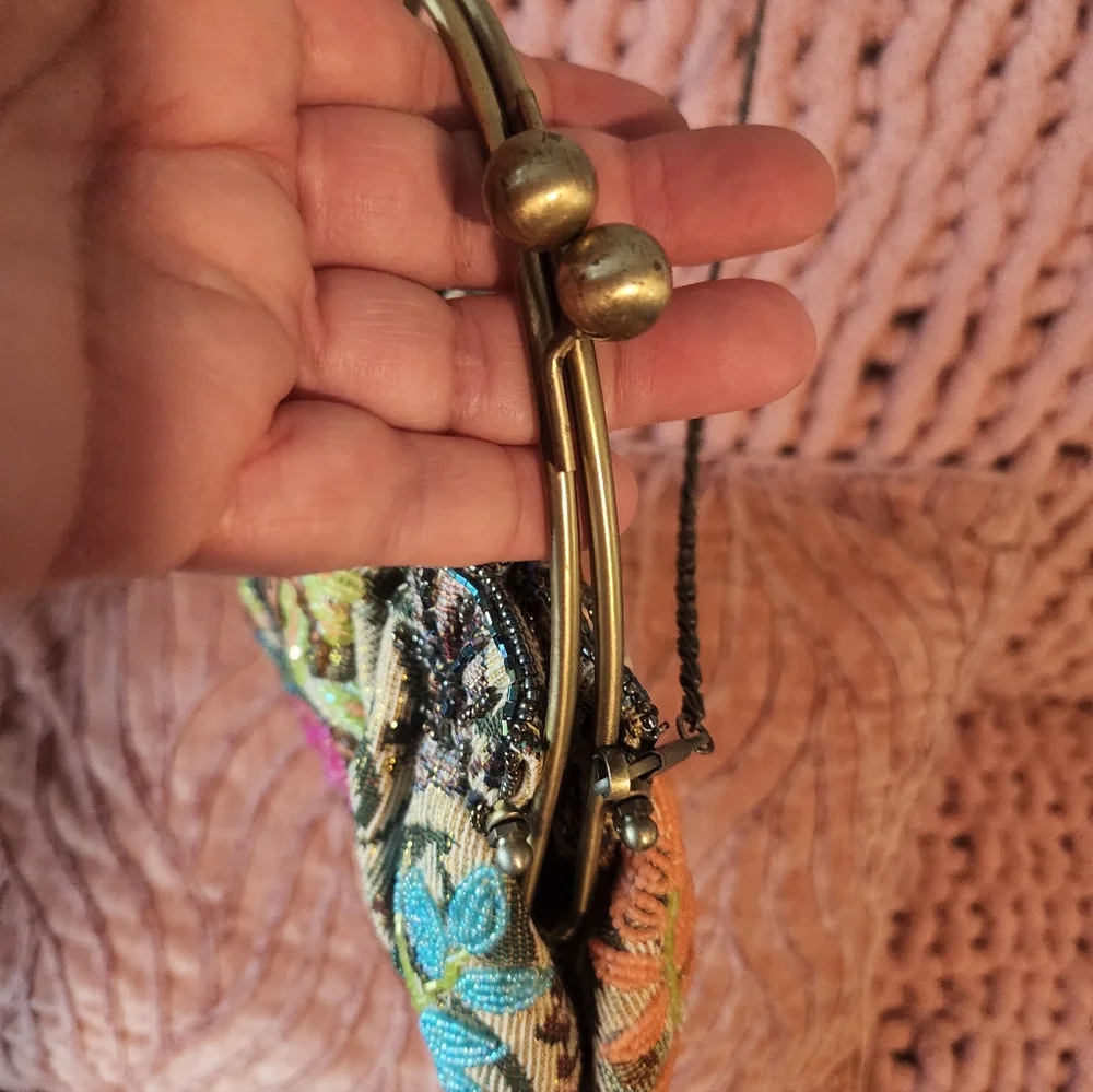 Floral Embroidered Clutch with Gold Accents